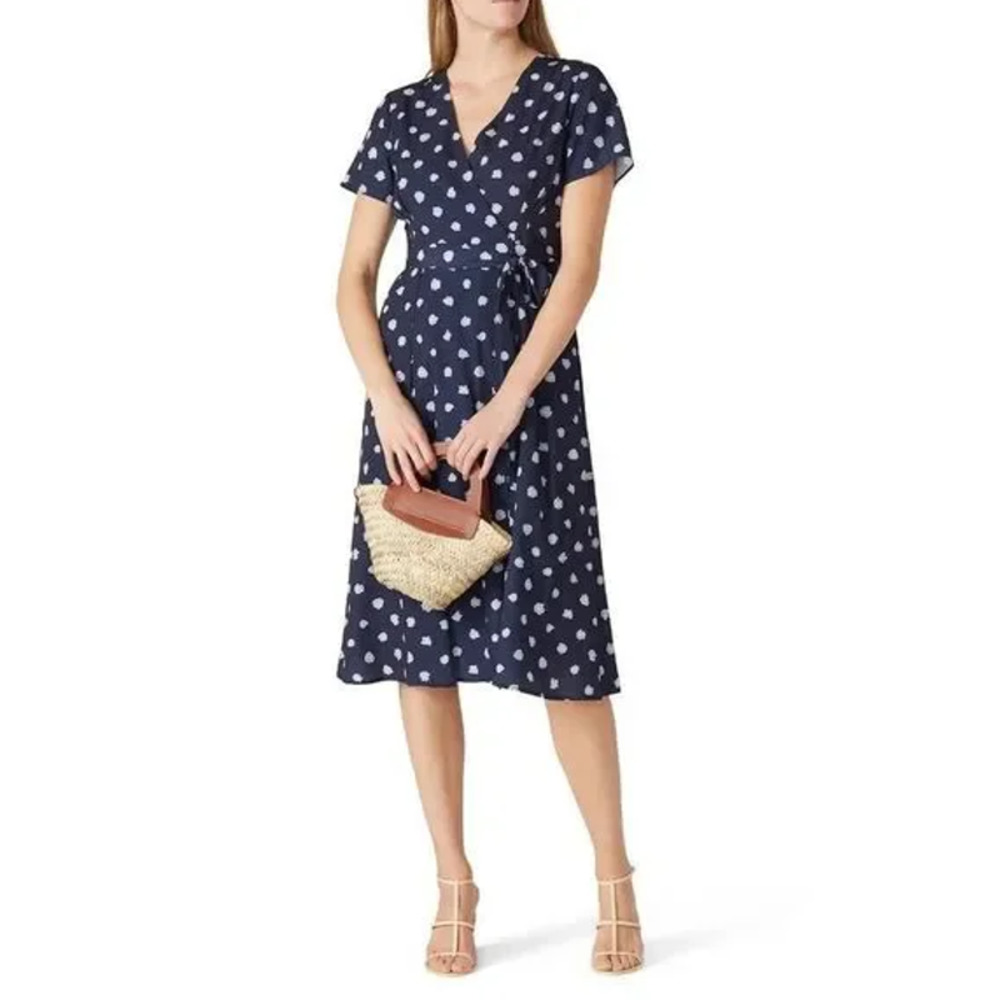 Slate & Willow Ditsy Floral Midi Wrap Dress Navy Blue Women's Size Medium